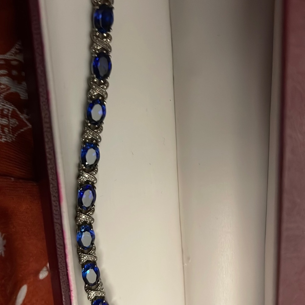 Helzberg diamonds blue sapphire and diamond bracelet in white gold